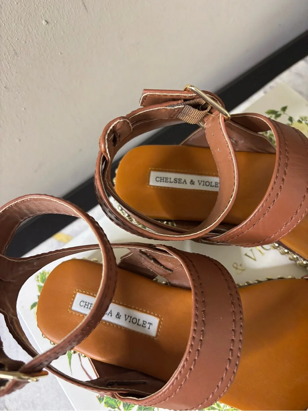 Chelsea & Violet Chestnut Brown Beaded Platform Sandals